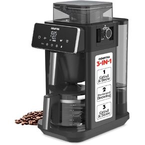 Gourmia 10-Cup Grind & Brew Coffee Maker-طاحونة قابلة للتعديل مدمجة ، مؤقت رقمي قابل للبرمجة ، 3 نقاط قوة مشروب ، مدفوعة لمدة 4 ساعات ، الإغلاق التلقائي ، الإيقاف المؤقت والخدمة ، القناري الزجاجي ، الفولاذ المقاوم للصدأ
