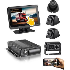 4CH 1080P Mobile DVR System with 7" Touch Screen, WiFi GPS, 4 Waterproof Night Vision Cameras, Dual 512GB SD Support, G-Sensor & Remote Live View for RVs, Trucks, Trailers