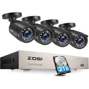 ZOSI 8CH 1080P Home Security Cameras System with 2TB Hard Drive,H.265+ 8 Channel 5MP Lite CCTV DVR and (4) x1080P Indoor Outdoor Surveillance Cameras with Night Vision, Motion Alert,Remote Access