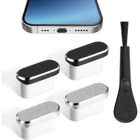 4PCS USB C Dust Plug, with Cleaning Brush Metal PE Charging Port Cover Type C Plug Covers Power Input Protector Cap for All USB Type C Port Devices(Black+Sliver)