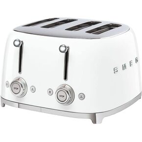 Smeg 50's Style Retro Aesthetic 4 Slice Toaster 6 Presets Extra Wide Slots White TSF03WHUS
