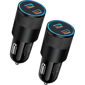 60W USB C Car Charger, 2 Pack AILKIN USB C Cigarette Lighter Adapter Fast Charging Dual Port PD3.0 Type C Car Charger Plug Compatible with iPhone 16 15 14 13 12 Pro Max Galaxy S24/S23/22 Pixel 9 8 Pro