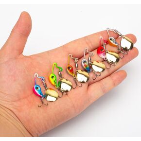 Pack of 6 1/4oz Rotating Metal Mini VIB Fishing Lure with Spoon Fishing Tackle Pin Crankbait Vibration Spinner Sinking Bait Treble Hook