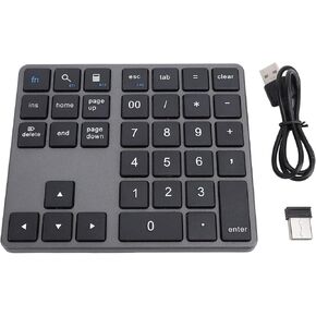 GOWENIC Cordless Numeric Keyboard, 35 Keys Number Pad with Receiver, Sturdy 2.4G Cordless BT5.0 BT3.0 Number Keypad for OS X Laptop Desktop Smartphone (Black)