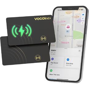 [Apple MFi Certified] VOCOlinc Air Tag Card Rechargeable Wallet Tracker 1.6mm 2 Pack Black, Item Finder Work with Apple Find My APP (iOS Only, Android not Supported),Locator for Luggage, Suitcase, Bag