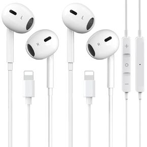 2 Packs Wired Headphones for iPhone 14/13 Earbuds with Built-in Microphone & Volume Control HiFi Stereo Nosie Reduction Earphones Compatible with iPhone 12/11/XR/XS/X/8/7/SE Support All iOS System