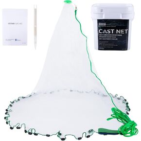 Goture American Fishing Cast Net Saltwater Freshwater, 1/4in Mesh Size Casting Net for Bait Fish Shrimp Trap, Black Sinkers, 4ft Radius Throw Cast Net with Needle