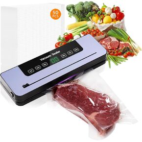 Food Saver Vacuum Sealer Machine for Fresh Food with 50 Bags,Dual Dry/Wet Modes，Built-in Cutter for Vacuum Seal Bags，Strong Suction Power，White