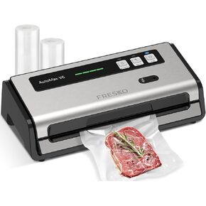 FRESKO Food Vacuum Sealer with Automatic Bag Detection, Double Heat Seal, Built-in Bag Roll Storage & Cutter, 2 Rolls Bags, Starter Kit