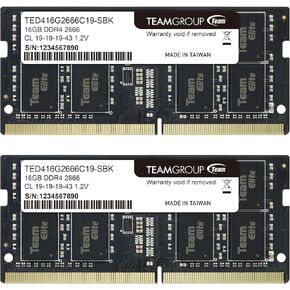 TEAMGROUP Elite DDR4 32GB Kit (2 x 16GB) 2666MHz PC4-21300 CL19 Unbuffered Non-ECC 1.2V SODIMM 260-Pin Laptop Notebook PC Computer Memory Module Ram Upgrade - TED432G2666C19DC-S01