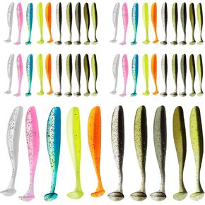 50 Pcs Soft Plastic Baits Paddle Tail Swim Baits Fishing Lures Glide Bait Paddle Tail Swimbaits Lures Bass Fishing Bait Pre-Rigged Jig Head Soft Fishing Lures Kit Trout for Saltwater Freshwater