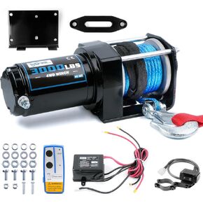 ATV Winch 3000 رطل ونش كهربائي 12V شاحنة ونش مع حبل صناعي من الألومنيوم Hawse Fairlead للتحكم عن بعد لسحب UTV على الطرق الوعرة