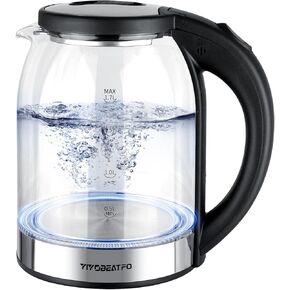 Electric Kettle, 1.7L Glass Hot Water Boiler Kettle For Coffee & Tea,Easy Clean Wide Opening Water Heater Electric with LED Light,360°Rotation,Auto Shut-Off&Boil Dry Protection