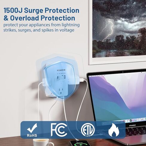 موسع منفذ كهربائي مع منافذ USB (2C2A) ، مخرج جدار دافئ مع ضوء ليلي ، واقي زيادة ، محول توصيل الجدار لأجهزة متعددة ، موسع المقبس الجدران in Saudi Arabia
