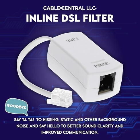 Inline DSL Filter (White) DSL Modem Phone Filter for Answering Machine, Fax Machine, Telephones Landline Cordless - DSL Jack for Interference Elimination and Static Noise Blocker in Kuwait