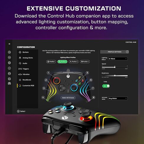 Turtle Beach Afterglow Wave Wired RGB Controller - مرخصة لسلسلة Xbox Series X | S ، Xbox One & Windows PCS - أزرار قابلة للتطبيق ، مشغلات شعر القاعة ، APPER APP - GRAY in Saudi Arabia