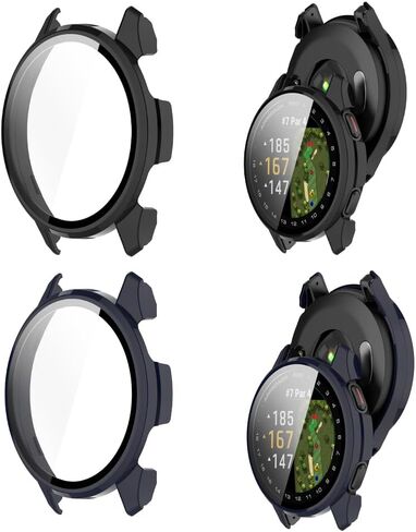 2 حزمة حزمة تغطية للكمبيوتر الشخصي متوافق مع Garmin النهج S50 ، واقي شاشة واقي شاشة القشرة المدمجة في فيلم زجاجي مقسى تغطية كاملة (أسود+حليب أبيض) in Kuwait