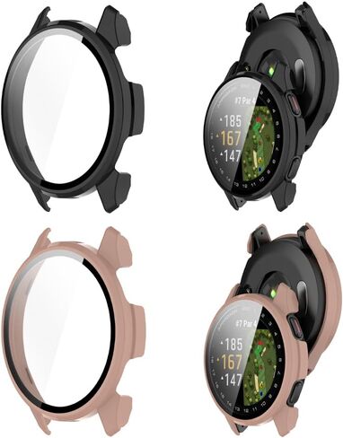 2 حزمة حزمة تغطية للكمبيوتر الشخصي متوافق مع Garmin النهج S50 ، واقي شاشة واقي شاشة القشرة المدمجة في فيلم زجاجي مقسى تغطية كاملة (أسود+حليب أبيض) in Kuwait