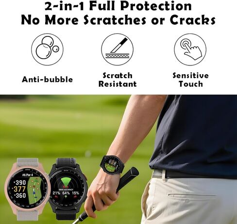 2 حزمة حزمة تغطية للكمبيوتر الشخصي متوافق مع Garmin النهج S50 ، واقي شاشة واقي شاشة القشرة المدمجة في فيلم زجاجي مقسى تغطية كاملة (أسود+حليب أبيض) in Kuwait