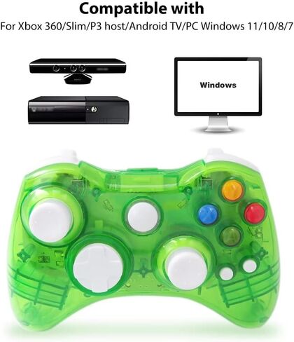 USonline911 2.4Ghz Wireless Gamepad Controller Compatible for Xbox 360 Console, Gaming Joypad with Double Motor Vibration and Built-in with Seven LEDs with Blinking Function - Green in Kuwait