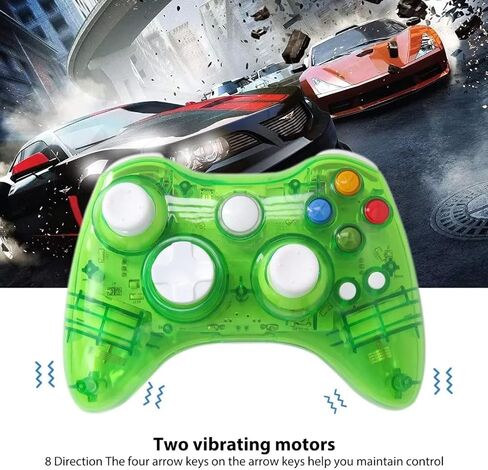 USonline911 2.4Ghz Wireless Gamepad Controller Compatible for Xbox 360 Console, Gaming Joypad with Double Motor Vibration and Built-in with Seven LEDs with Blinking Function - Green in Kuwait