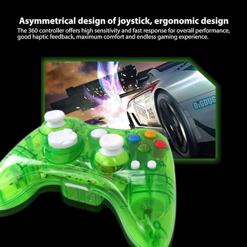 USonline911 2.4Ghz Wireless Gamepad Controller Compatible for Xbox 360 Console, Gaming Joypad with Double Motor Vibration and Built-in with Seven LEDs with Blinking Function - Green in Kuwait