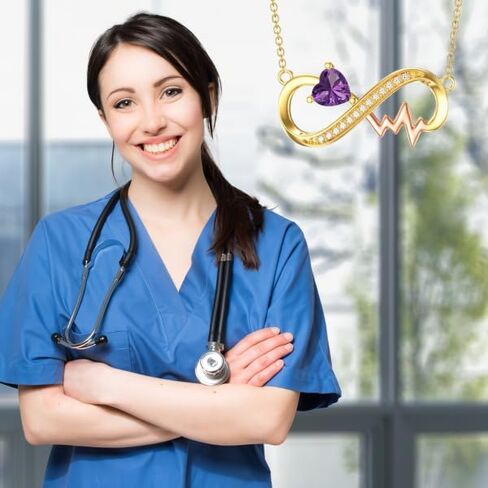 YDD 14k Solid Gold Infinity Necklace for Women Heartbeat Infinity Pendant Necklace Heart Ruby Necklace Nurse Necklace Jewelry Gifts for Her 16"-18" in Saudi Arabia