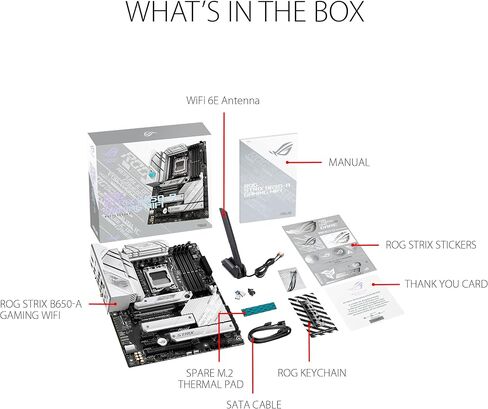 ASUS ROG Strix B650-A Gaming WiFi AMD B650 AM5 DDR5 6400 DP HDMI 3X M2 USB3.2 WIFI 6E + BT Aura RGB 2.5GBIT LAN ATX Armory Crate ، AI Suite 3 ، PCIe Slot Q-release in Kuwait