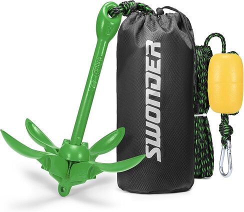 Swonder Kayak Anchor, 3.5lbs Folding Anchor Kit w/ 40ft Rope & Storage Bag, Complete Accessories Kit for Kayak, Paddle Board, Jet Ski and Small Boats in Kuwait