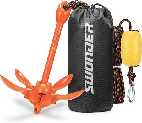 Swonder Kayak Anchor, 3.5lbs Folding Anchor Kit w/ 40ft Rope & Storage Bag, Complete Accessories Kit for Kayak, Paddle Board, Jet Ski and Small Boats in Kuwait