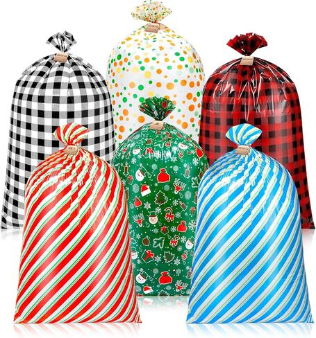ONESING 6 Pcs Large Gift Bag Christmas Gift Bags 36"x56" Christmas Goodie Bags Giant Gift Bag for Kids Toys with 3 Labels and Ties, Color C in Saudi Arabia