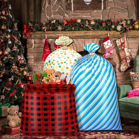 ONESING 6 Pcs Large Gift Bag Christmas Gift Bags 36"x56" Christmas Goodie Bags Giant Gift Bag for Kids Toys with 3 Labels and Ties, Color C in Saudi Arabia