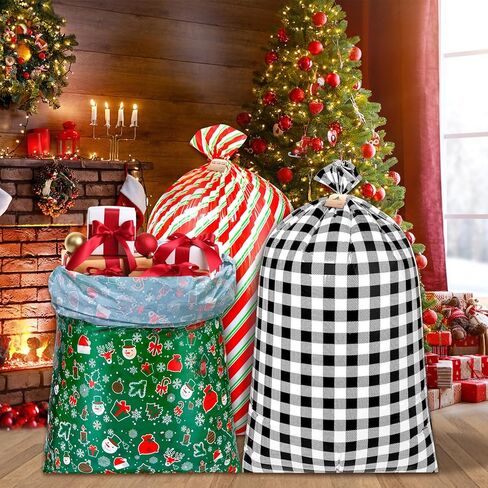 ONESING 6 Pcs Large Gift Bag Christmas Gift Bags 36"x56" Christmas Goodie Bags Giant Gift Bag for Kids Toys with 3 Labels and Ties, Color C in Saudi Arabia