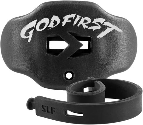 SLEEFS Football Mouth Guard - Lip/Mouthguard with Helmet Strap - Lip/Teeth Protector Mouthpiece - No Boil - for Youth/Adults, Maximum Air Flow, for All Sports - God First in Black in Kuwait