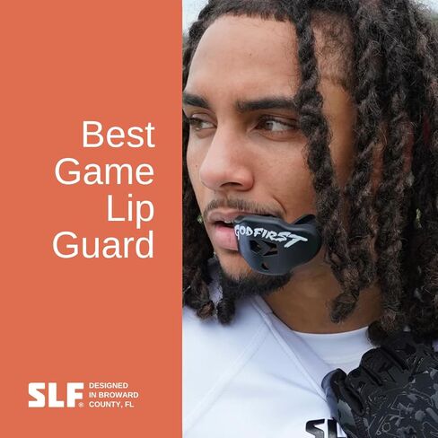 SLEEFS Football Mouth Guard - Lip/Mouthguard with Helmet Strap - Lip/Teeth Protector Mouthpiece - No Boil - for Youth/Adults, Maximum Air Flow, for All Sports - God First in Black in Kuwait