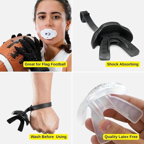 SLEEFS Football Mouth Guard - Lip/Mouthguard with Helmet Strap - Lip/Teeth Protector Mouthpiece - No Boil - for Youth/Adults, Maximum Air Flow, for All Sports - God First in Black in Kuwait