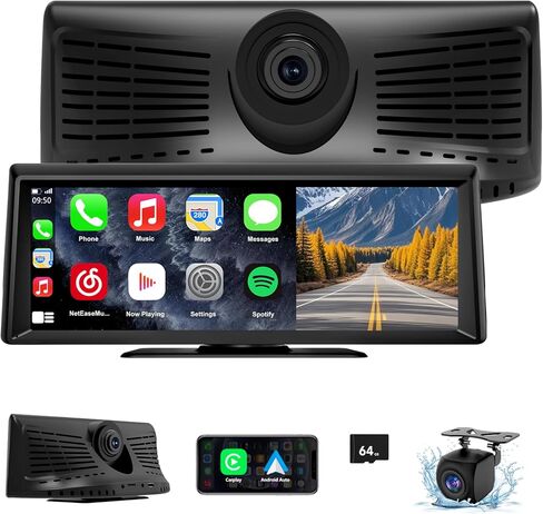 شاشة Carplay اللاسلكية مع 2K Dash Cam ، 8.1 بوصة استريو شاشة تعمل باللمس المحمولة مع Carplay & Android Auto ، الكاميرا الاحتياطية 1080 بكسل ، التحكم الصوتي ، Bluetooth ، رابط المرآة ، GPS التنقل in Kuwait