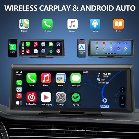 شاشة Carplay اللاسلكية مع 2K Dash Cam ، 8.1 بوصة استريو شاشة تعمل باللمس المحمولة مع Carplay & Android Auto ، الكاميرا الاحتياطية 1080 بكسل ، التحكم الصوتي ، Bluetooth ، رابط المرآة ، GPS التنقل in Kuwait