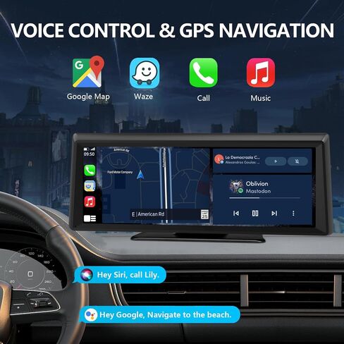 شاشة Carplay اللاسلكية مع 2K Dash Cam ، 8.1 بوصة استريو شاشة تعمل باللمس المحمولة مع Carplay & Android Auto ، الكاميرا الاحتياطية 1080 بكسل ، التحكم الصوتي ، Bluetooth ، رابط المرآة ، GPS التنقل in Kuwait