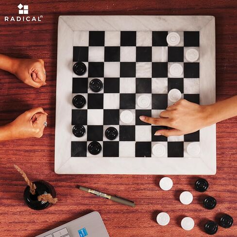 Radicaln Marble Checkers Board Game 15 Inches White and Black Handmade Tournament Checker Set - Draughts Board Games in Kuwait