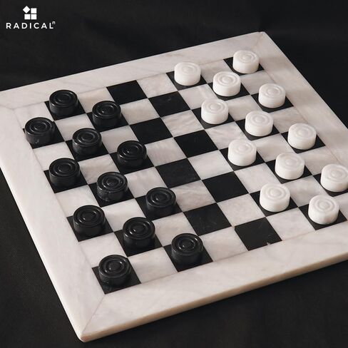 Radicaln Marble Checkers Board Game 15 Inches White and Black Handmade Tournament Checker Set - Draughts Board Games in Kuwait