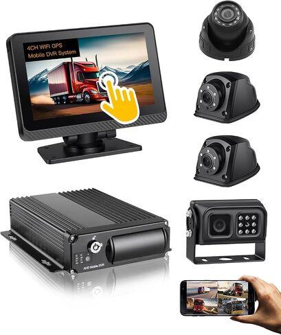 4CH 1080P H.265 4G WiFi GPS 4TB HDD Vehicle Mobile DVR System Video Recorder Loop Record with IR Night Vision Waterproof Front Side Backup Camera and 7 inch VGA Monitor for RV Truck Camper Van in Kuwait