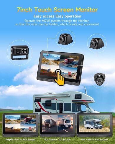 4CH 1080P H.265 4G WiFi GPS 4TB HDD Vehicle Mobile DVR System Video Recorder Loop Record with IR Night Vision Waterproof Front Side Backup Camera and 7 inch VGA Monitor for RV Truck Camper Van in Kuwait