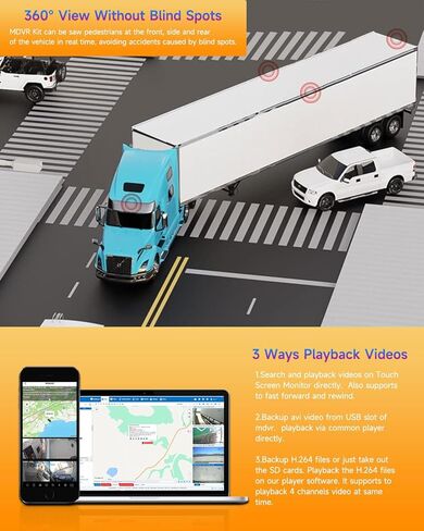 4CH 1080P H.265 4G WiFi GPS 4TB HDD Vehicle Mobile DVR System Video Recorder Loop Record with IR Night Vision Waterproof Front Side Backup Camera and 7 inch VGA Monitor for RV Truck Camper Van in Kuwait