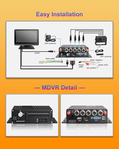 4CH 1080P H.265 4G WiFi GPS 4TB HDD Vehicle Mobile DVR System Video Recorder Loop Record with IR Night Vision Waterproof Front Side Backup Camera and 7 inch VGA Monitor for RV Truck Camper Van in Kuwait