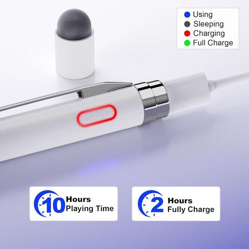Stylus Pen for Touchscreen - 1.5mm Ultra-Fine Tip Stylus Pen for iPad Pro, Air | Magnetic Cap | 12H Battery | No Bluetooth | Compatible with iPhone, Android, Chromebook, Tablets (White Purple) in Saudi Arabia