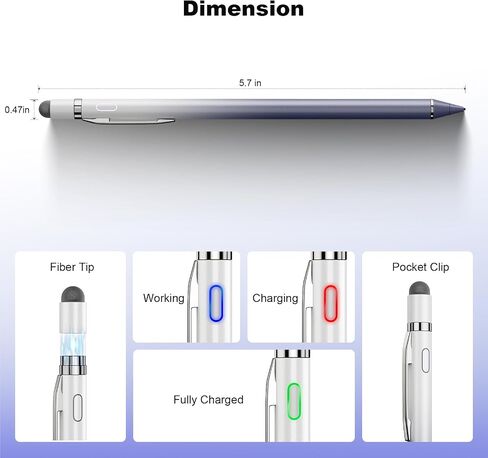 Stylus Pen for Touchscreen - 1.5mm Ultra-Fine Tip Stylus Pen for iPad Pro, Air | Magnetic Cap | 12H Battery | No Bluetooth | Compatible with iPhone, Android, Chromebook, Tablets (White Purple) in Saudi Arabia