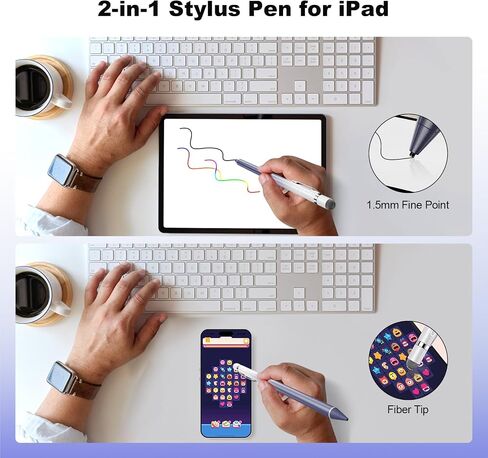 Stylus Pen for Touchscreen - 1.5mm Ultra-Fine Tip Stylus Pen for iPad Pro, Air | Magnetic Cap | 12H Battery | No Bluetooth | Compatible with iPhone, Android, Chromebook, Tablets (White Purple) in Saudi Arabia