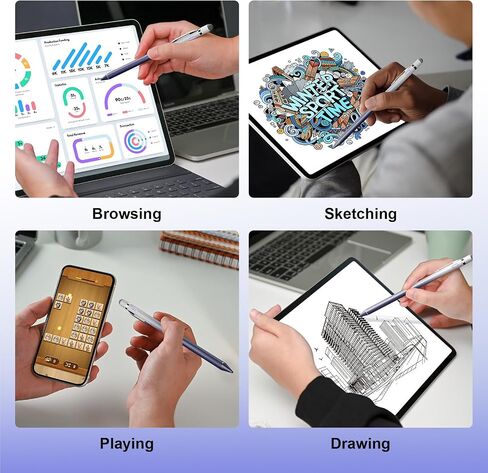 Stylus Pen for Touchscreen - 1.5mm Ultra-Fine Tip Stylus Pen for iPad Pro, Air | Magnetic Cap | 12H Battery | No Bluetooth | Compatible with iPhone, Android, Chromebook, Tablets (White Purple) in Saudi Arabia