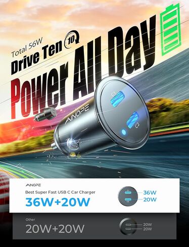 AINOPE USB C Car Charger for iPhone 15, Smallest 56W Car Charger Adapter Fast Charginig, PD 3.0 Dual USB Compatible with iPhone 15 Pro Max Plus/14/13 Pro/12 Pro/12 Mini, Galaxy, iPad Pro in Saudi Arabia